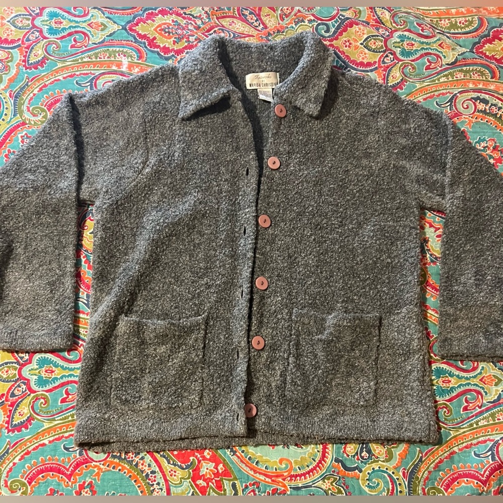 VTG Wool Boucle Knitworks By Marisa Christina Grandma Cardigan